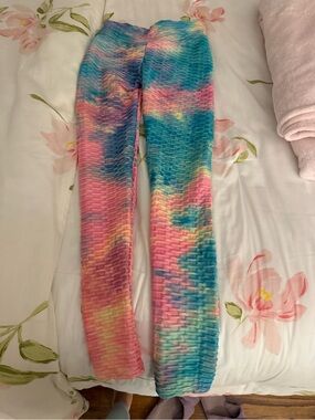 Girls Tie-Dye Textured Leggings - Pink & Blue